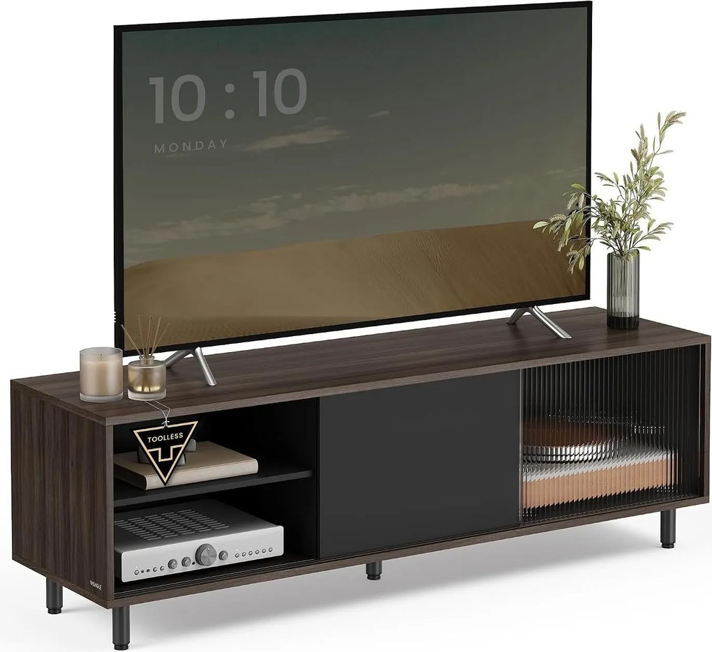 VASAGLE TV-állvány szerszámmentes összeszereléssel (akár 60" TV-hez), 140 x 39 x 45 cm, hamubarna