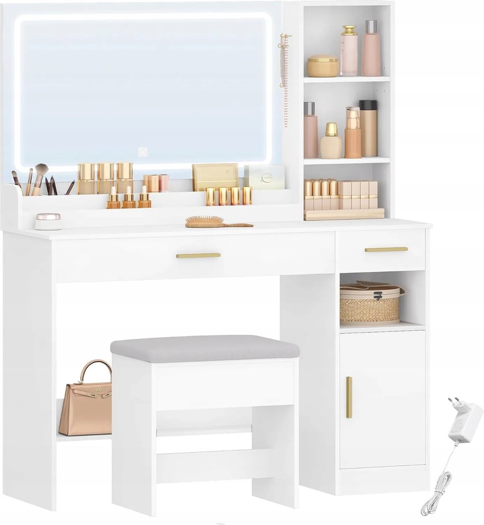 Fésülködőasztal tükörrel, székkel nagy Led tükör állítható fényerő a sminkeléshez