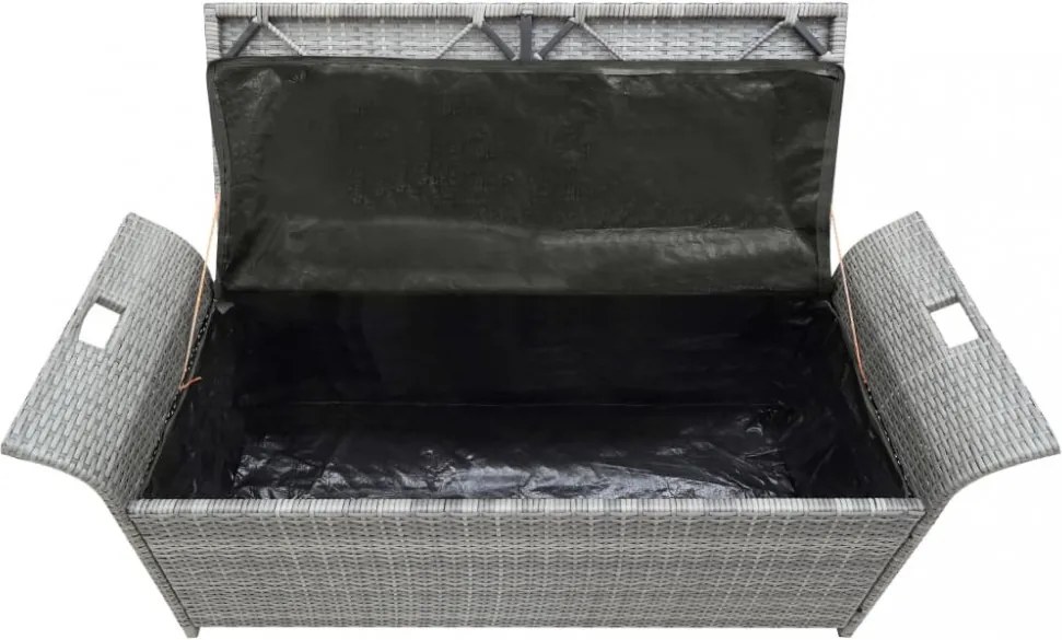 szürke polyrattan tárolópad párnával 138 cm