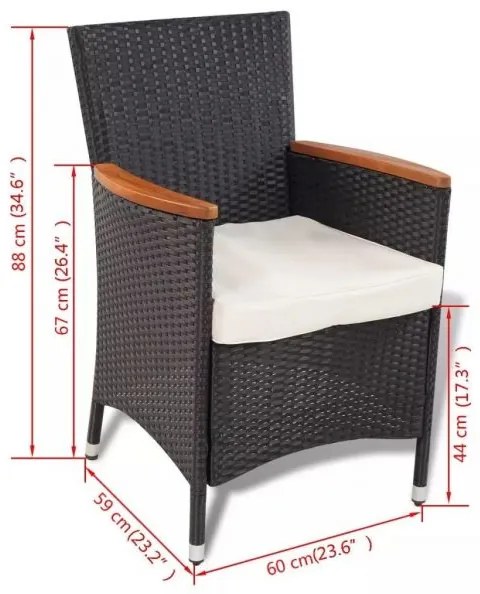 Casaria® Kerti rattan szett Berlin 1+6 - fekete/fa