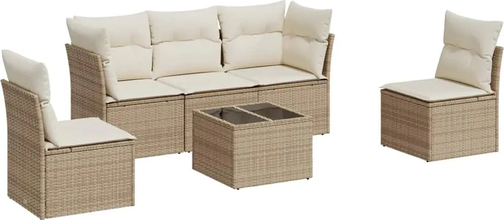 vidaXL 6 részes bézs polyrattan kerti ülőgarnitúra párnával