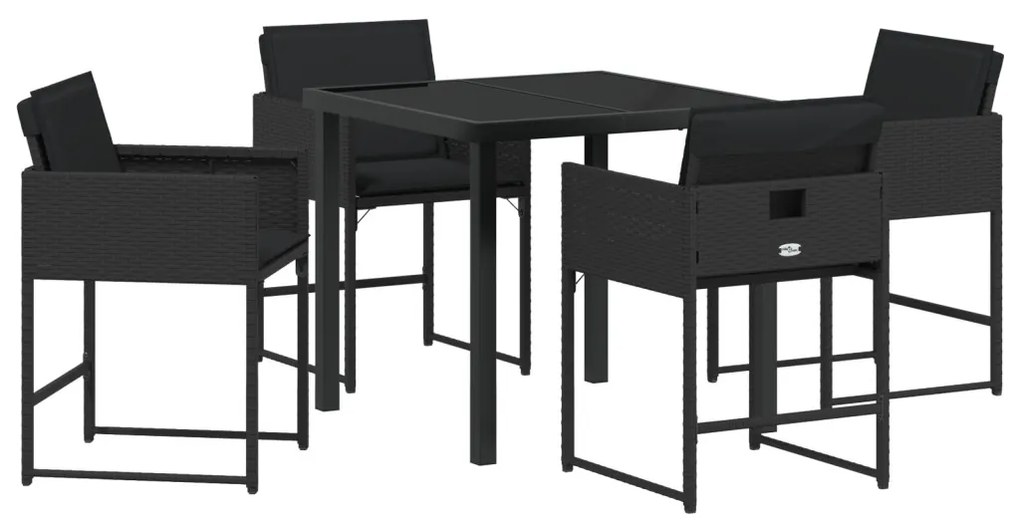 5 Részes Kerti Étkezőszett Párnákkal Fekete PE Rattan