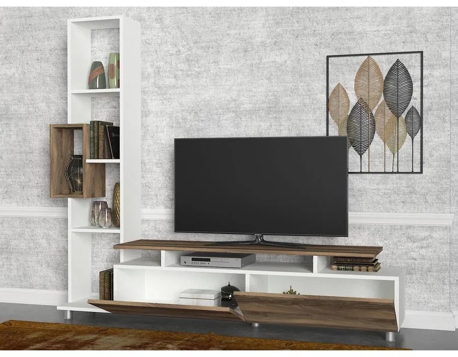 TV szekrény Tulip - White, Walnut