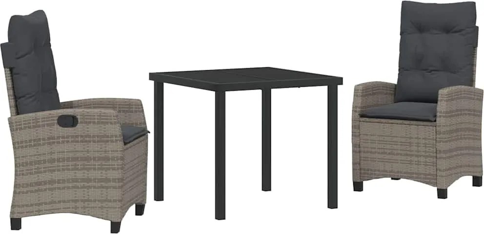 vidaXL Kert étkező szett párnával 3 pcs Szürke polirattan