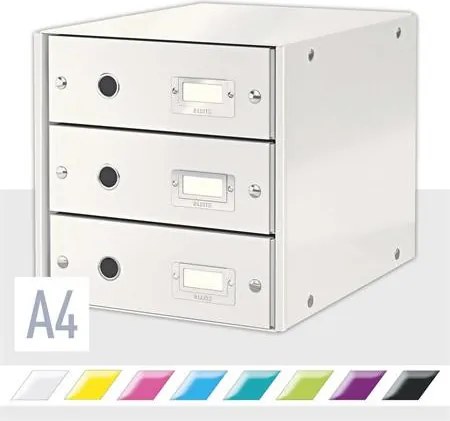 Irattároló, laminált karton, 3 fiókos, LEITZ Click&Store, fehér (E60480001)