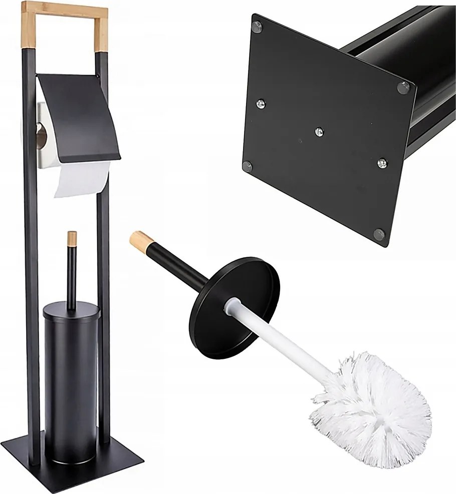 Wc-papír Tartó Állvány Fekete Akasztó Wc Kefe 2in1 Loft