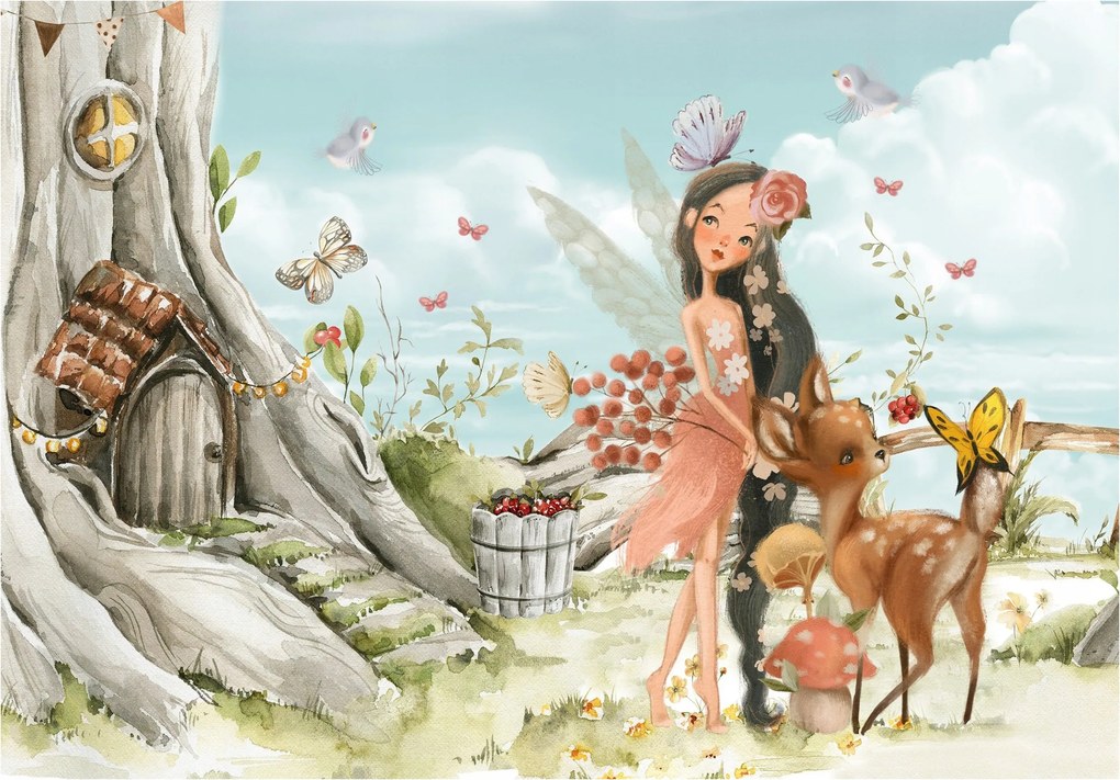 Vinyl fotótapéta Meseerdő Szarvas Tündér Fa a szobába 368x254 +ragasztó