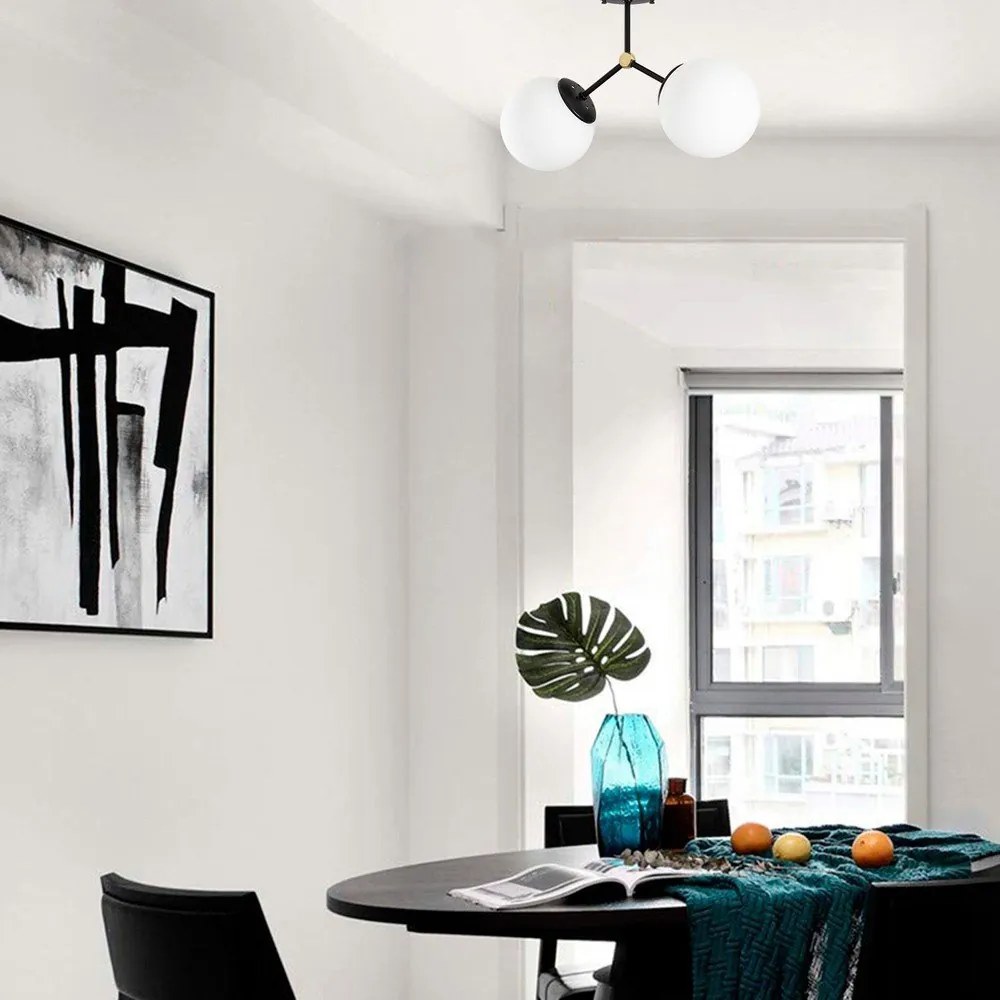 Fekete-fehér mennyezeti lámpa üveg búrával 15x44 cm Damar – Opviq lights