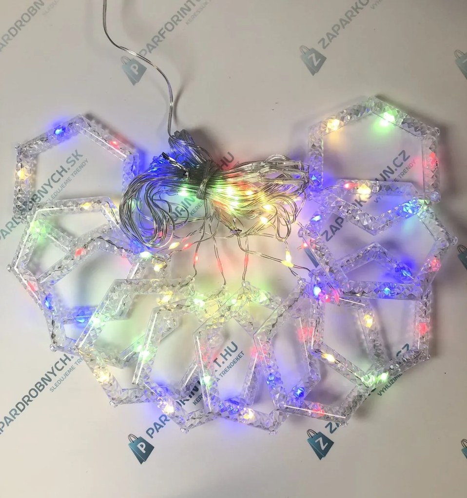 Karácsonyi fények - LED hatszögletű gyűrűk - 10 db - barevné