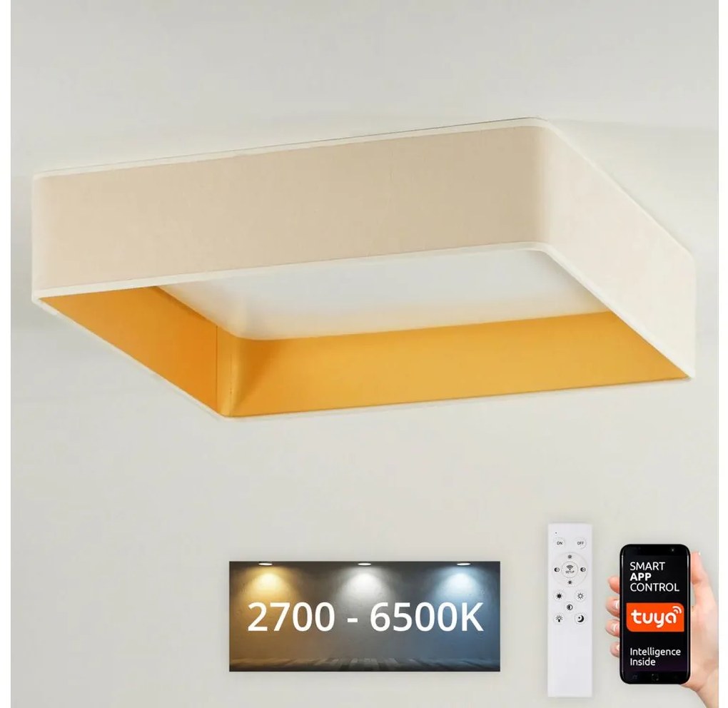 Brilagi-LED Dimmelhető VELVET SQUARE lámpatest LED/36W/230V Wi‑Fi Tuya + távvezérlő, krémszínű