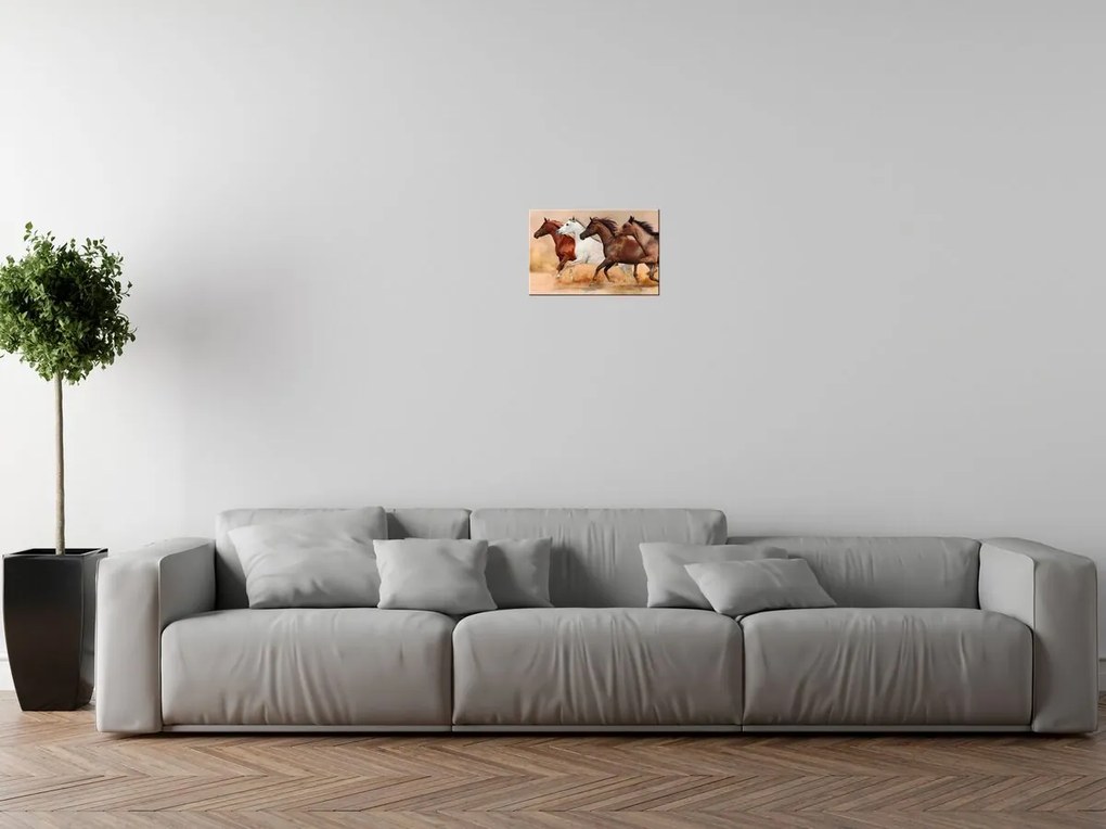 Gario Vászonkép Gyönyöru lovak állománya Méret: 100 x 70 cm
