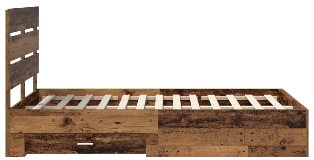 vidaXL Ágykeret fiókkal fejtámlával Öreg fa 120 x 190 cm Faanyag