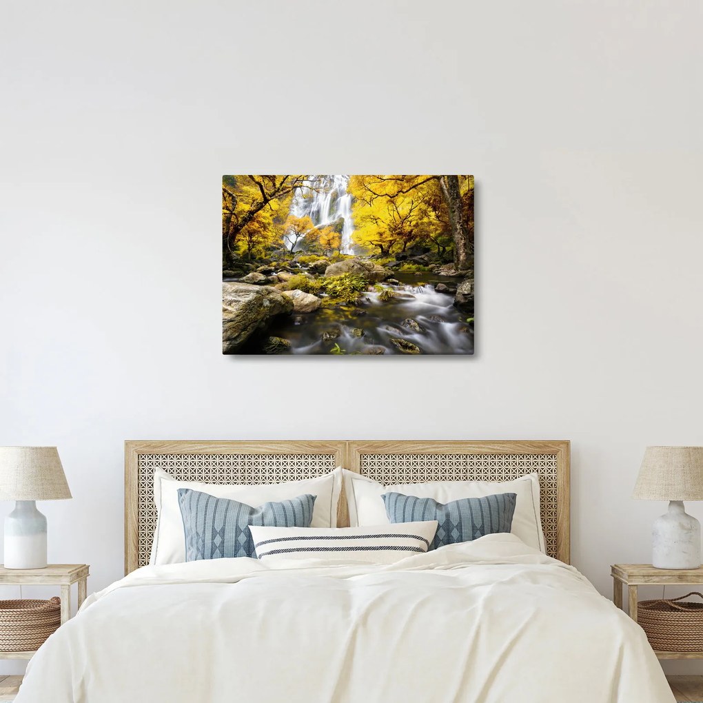 Kép - Vízesések őszi tájban, sárga (70x50 cm)