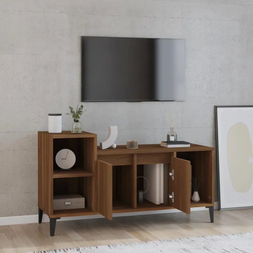 barna tölgyszínű szerelt fa TV-szekrény 100x35x55 cm