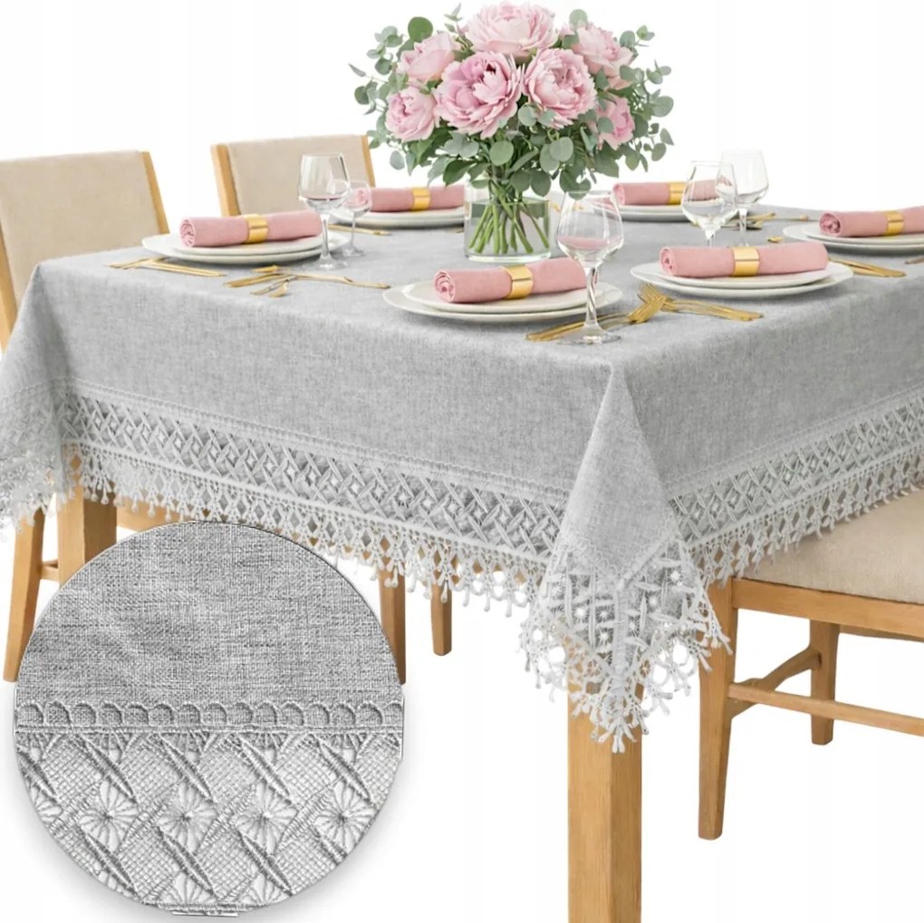 Abrosz sima Szürke klasszikus elegáns csipkével az ünnepekre 150x300 asztalra