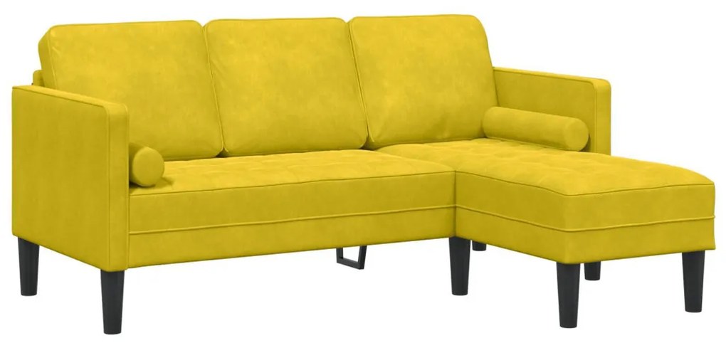 Kertiszófa Padokkal és Párnákkal L-alakú Sárga Bársonyos, L-alakú kanapé Sárga 173x131x67 cm Bársony, Pad Sárga 113x57x39 cm Bársony