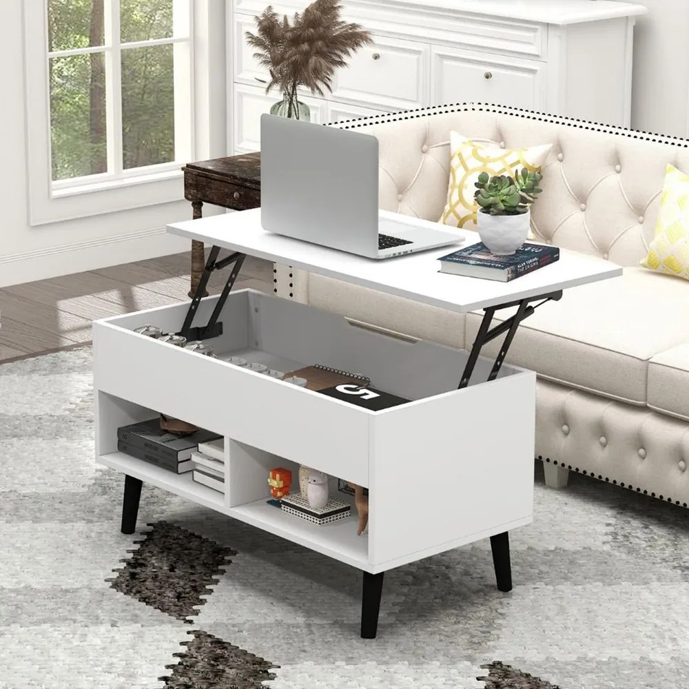 Dohányzóasztal emelhető asztallappal, fehér