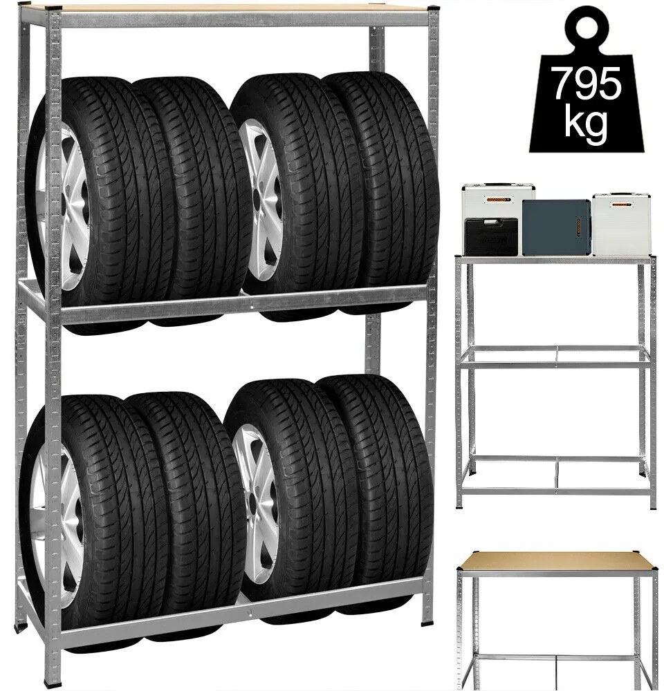 TYRE abroncstároló polc, 120x40x180cm, max 795kg, acél/világosbarna