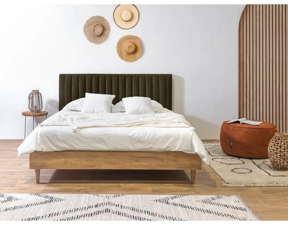 Sötétzöld-natúr színű franciaágy ágyráccsal 180x200 cm Oceane – Bobochic Paris