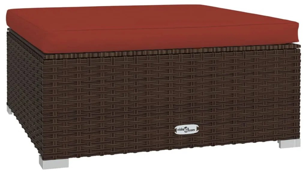 Barna polyrattan kerti lábtartó párnával 70 x 70 x 30 cm