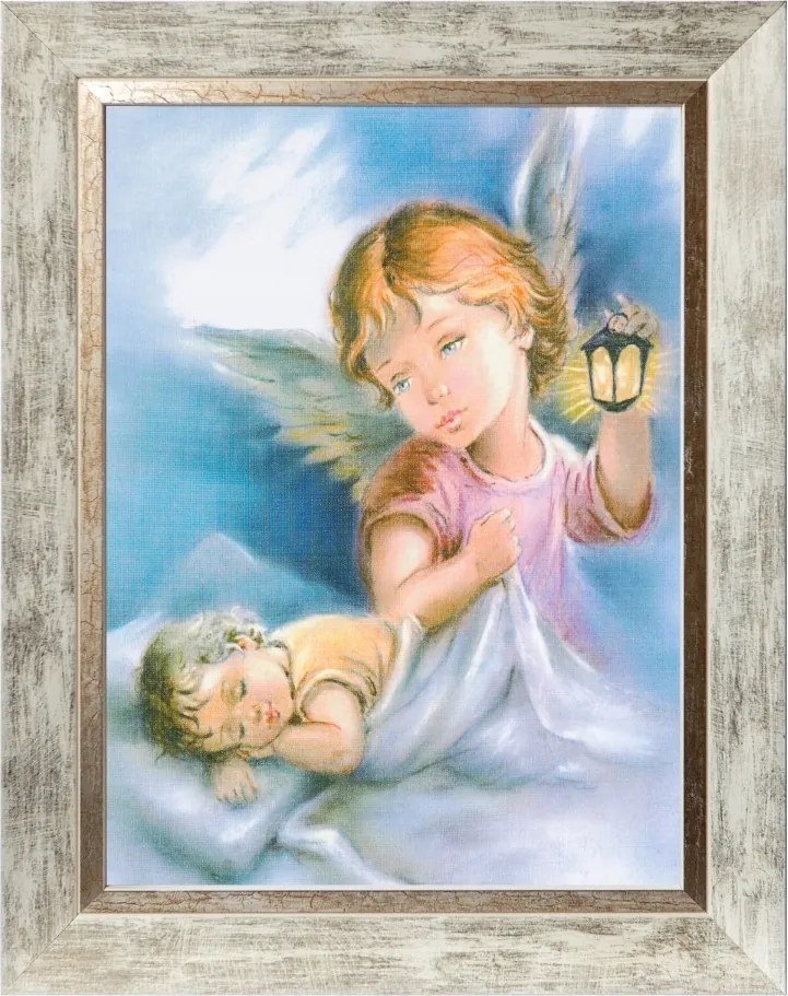 Őrangyal Vallásos Kép Fehér Díszkeretben 30X40