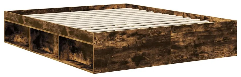 vidaXL Ágykeret fejtámlával Füstölt tölgy 160 x 200 cm Tömör fenyőfa