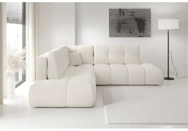 Ággyá nyitható jobb oldali L alakú kárpitozott sarokülőgarnitúra tárolóval ALMADA bézs