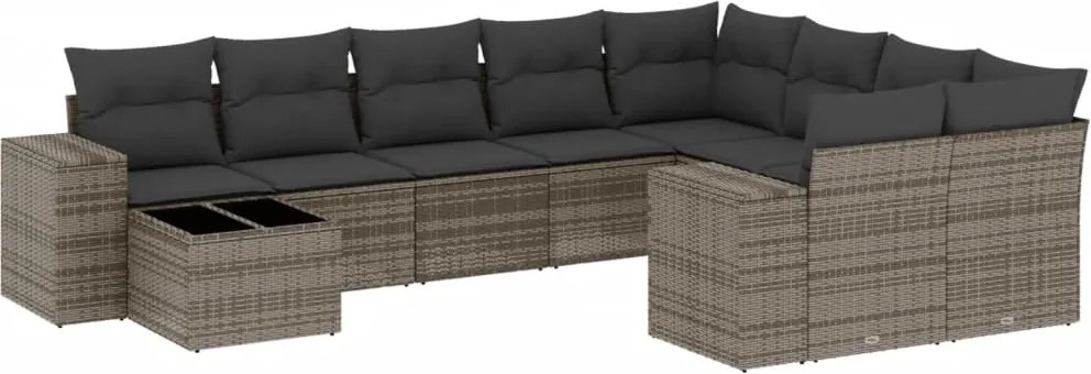 vidaXL 10 részes szürke polyrattan kerti ülőgarnitúra párnákkal