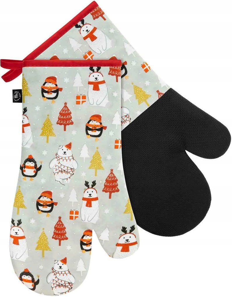 Konyhai kesztyű szett 2 db-os maci szürke piros szigetelő