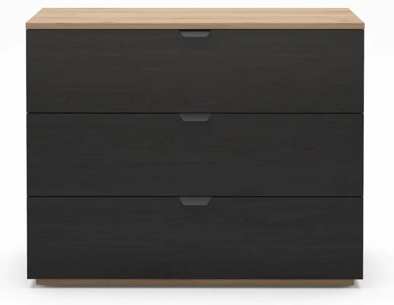 Fekete-natúr színű komód tölgyfa dekorral 100x80x40 cm Dennis – Marckeric