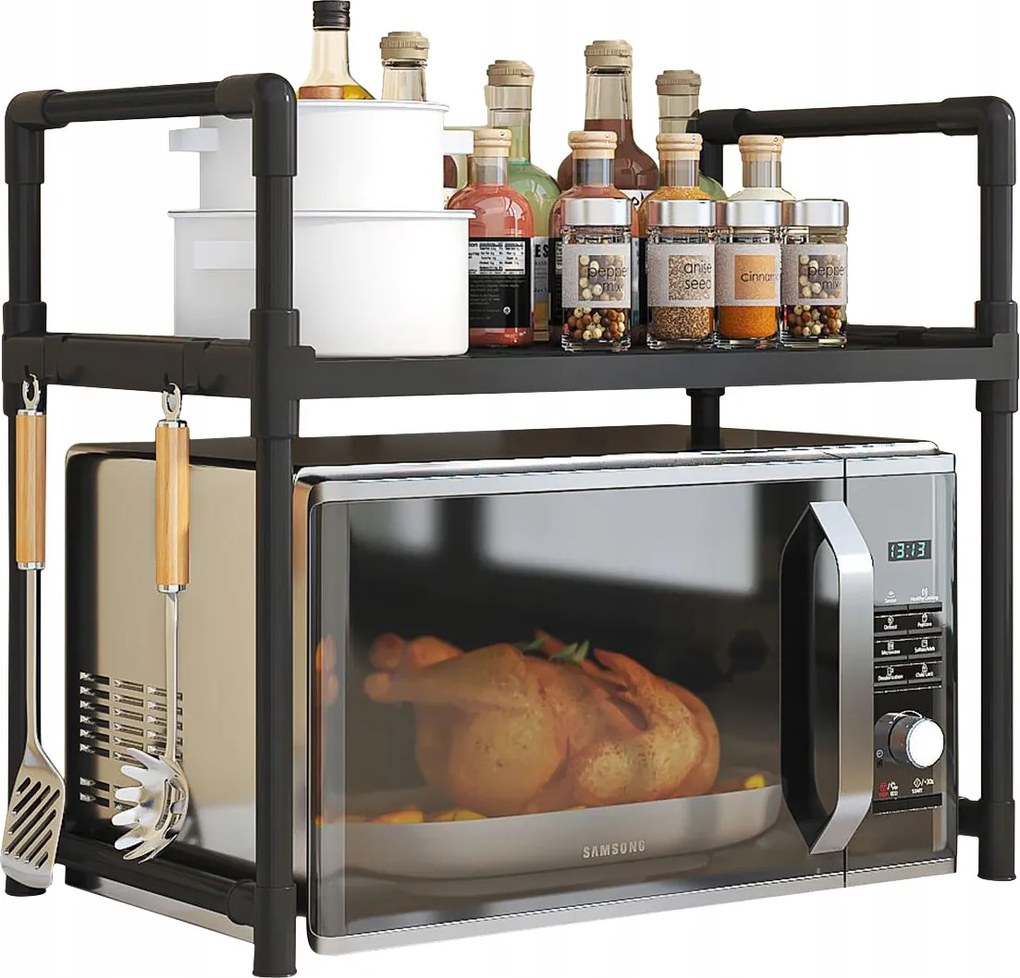 Konyhai Polc mikrohullámú sütő alá Organizer Szekrény Fekete 2szintes 48cm Könyvespolc