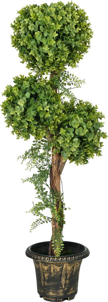 HOMCOM Mesterséges Bukszusfa 3 Gömbbel és Cementcserépben, Beltéri és Kültéri, 115 cm Magas | Aosom