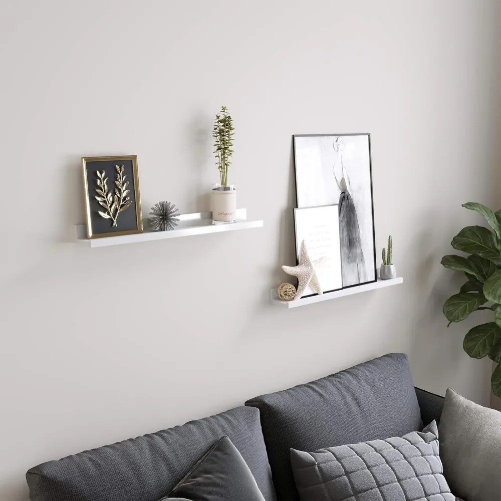 2 darabos lebegő polc szett magasfényű bevonattal, fehér 60x10x5cm