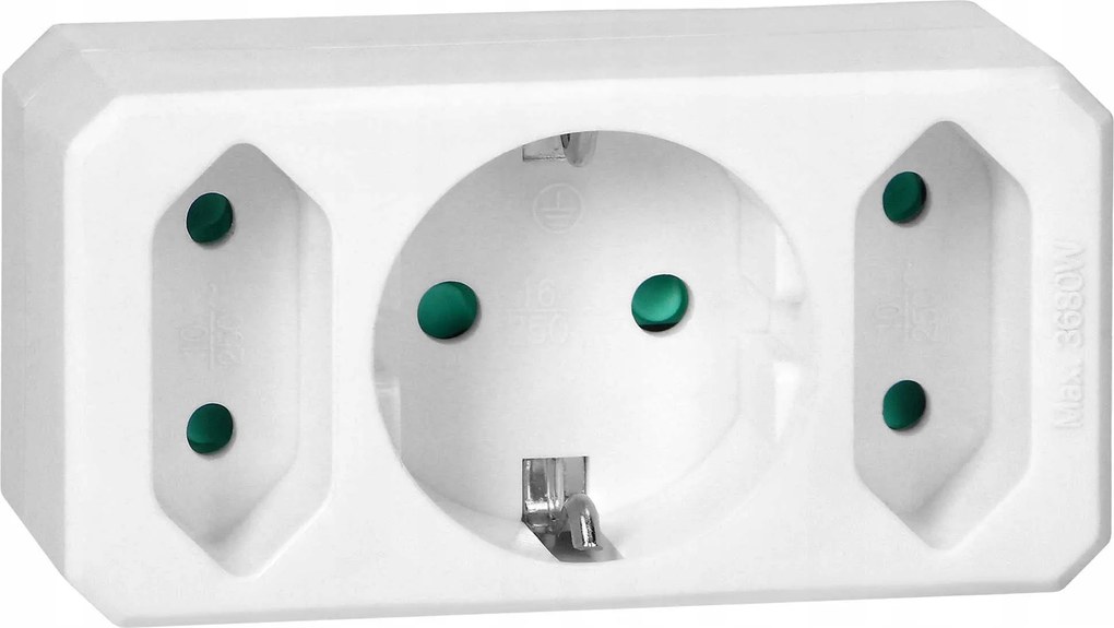 Elosztó fehér 3 aljzat 1xSchuko 2x2P 1x2P+Z OR-AE-13250(GS) Orno