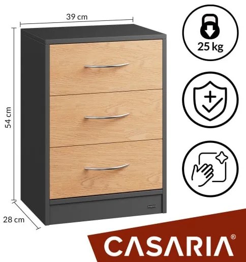 Casaria® Eloise éjjeliszekrény 54x39x28 cm - fa/szürke
