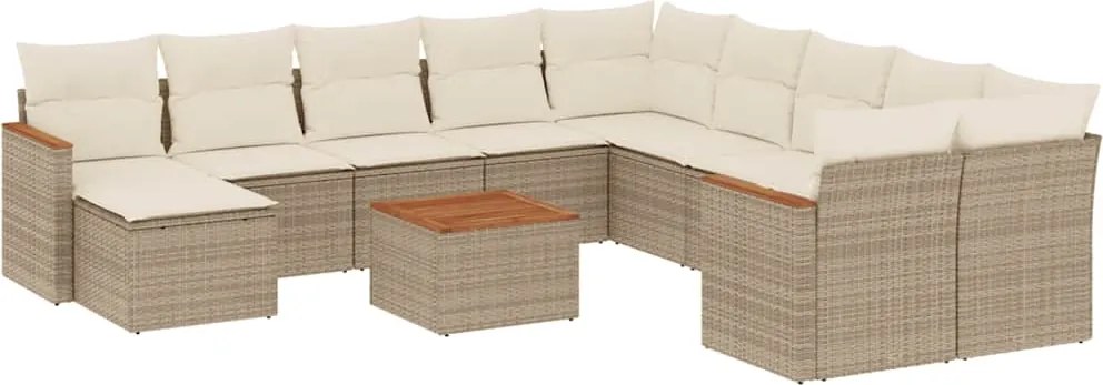 vidaXL 12 részes bézs polyrattan kerti ülőgarnitúra párnákkal