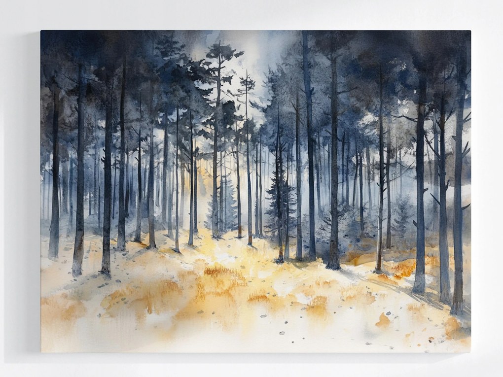 Vászonkép Canvas Akvarell Tájkép Erdő Fák Természet 100x75