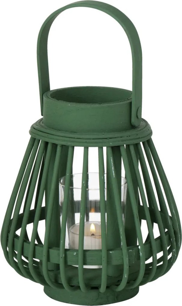 Bambusz Lampion sötétzöld Fogantyúval