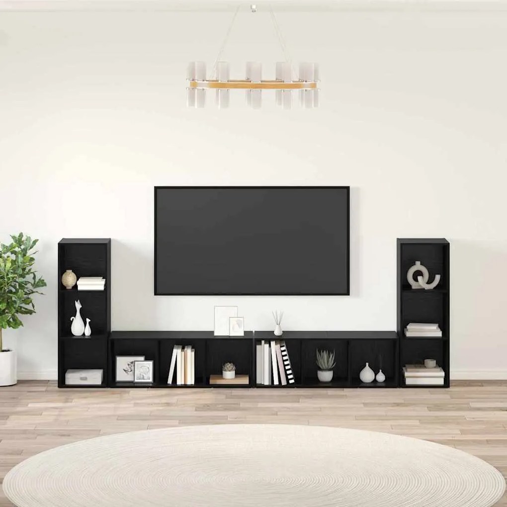 TV szekrény 4 pcs Musta tammi 37 x 35 x 107.5 cm Műanyag Fa