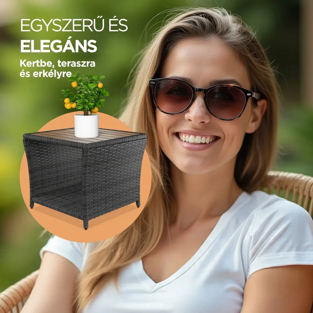 ROCCO polyrattan oldalasztal akácfával, 40x45x45cm, barna/szürke Casaria