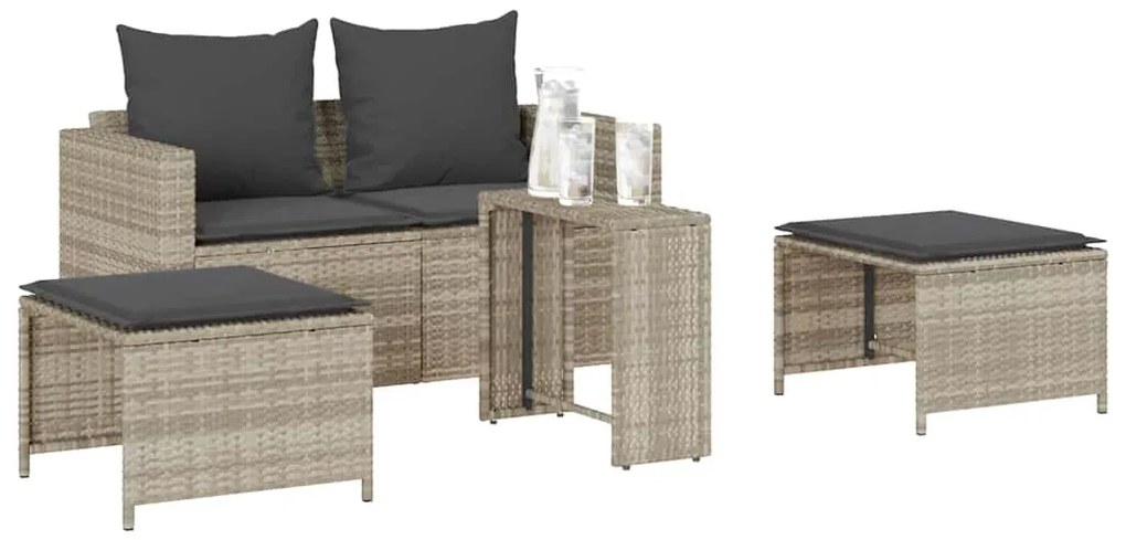 5 részes polyrattan kerti kanapé garnitúra párnákkal stackable