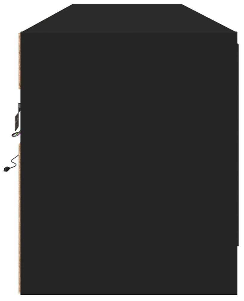 fekete falra szerelhető TV-szekrény LED-del 180 x 31 x 38 cm