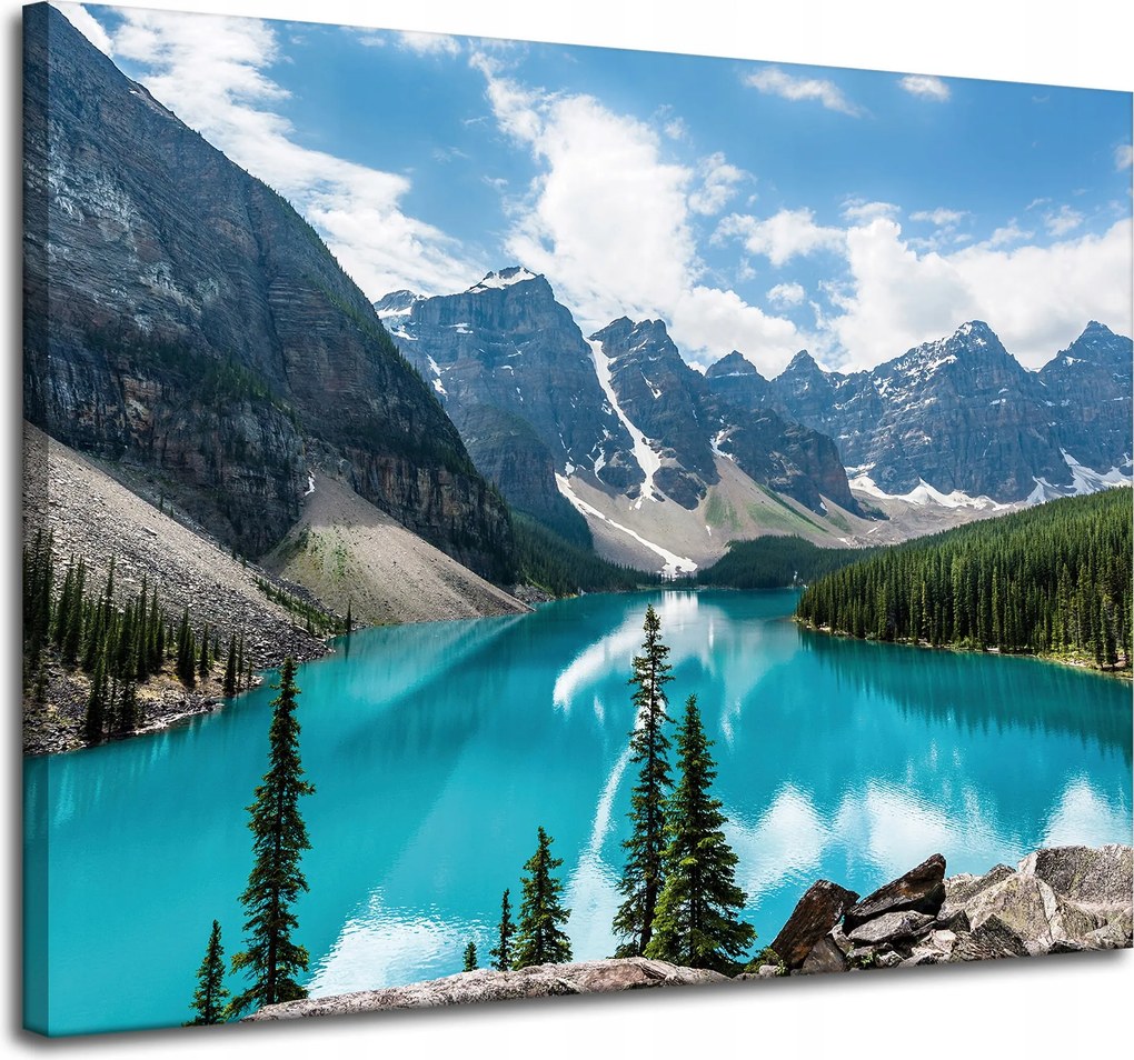 Vászonkép Természet Hegyek Erdő Kék víz 100x80 cm