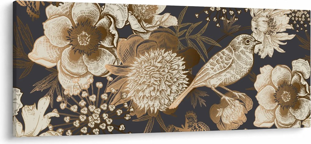 Sötét alapon arany virágok képe (120x50 cm)