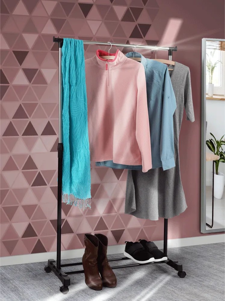 Görgős ruhaálvány, rozsdamentes fém/fekte műanyag, DOLFO NEW