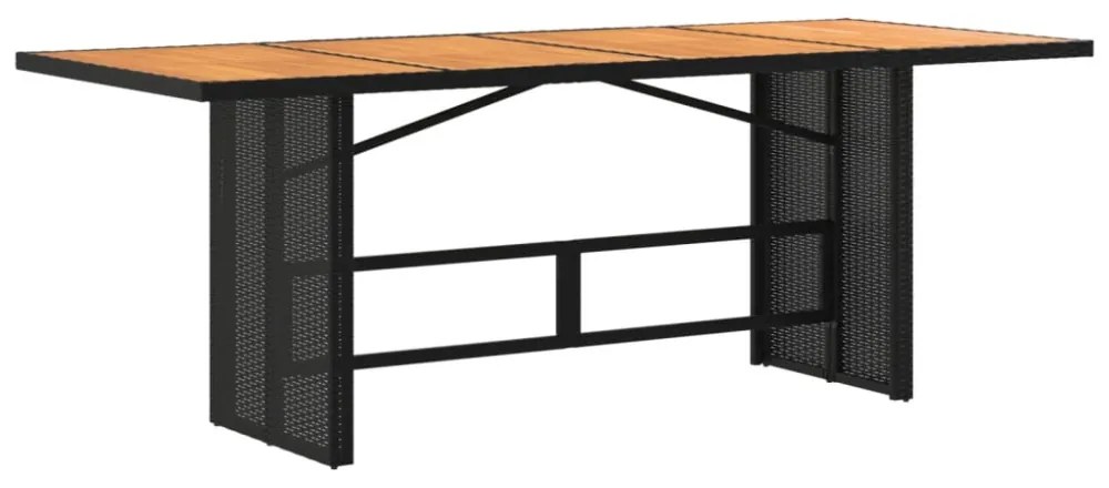 fekete polyrattan akácfa lapos kerti asztal 190 x 80 x 74 cm