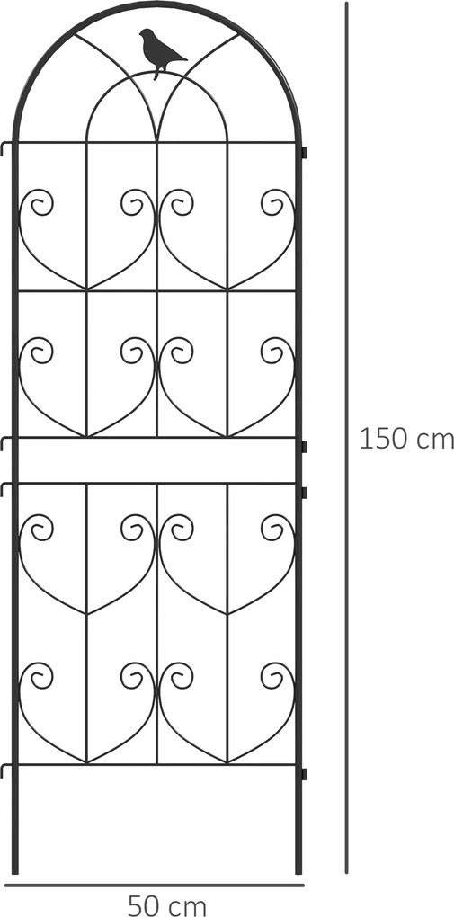 Outsunny Madaras Mászó Növény Támogatás, 2 db-os Készlet, Kert Trellis, Zöldségekhez, Kúszónövényekhez, Virágokhoz, Fém, 50 x 150 cm, Fekete | Aosom