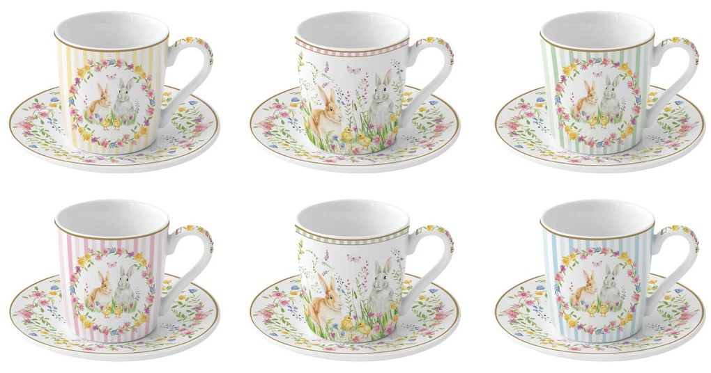 Húsvéti nyuszis porcelán kávés csésze 6 személyes szett Happy Easter