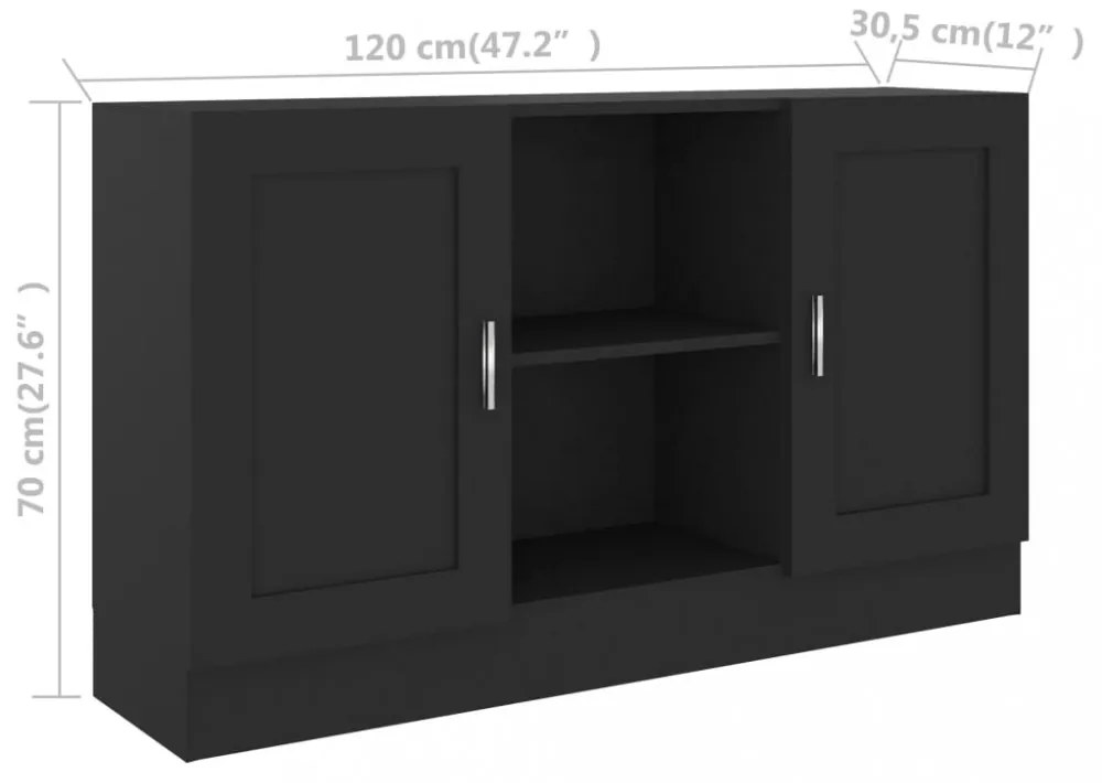 fekete szerelt fa tálalószekrény 120 x 30,5 x 70 cm