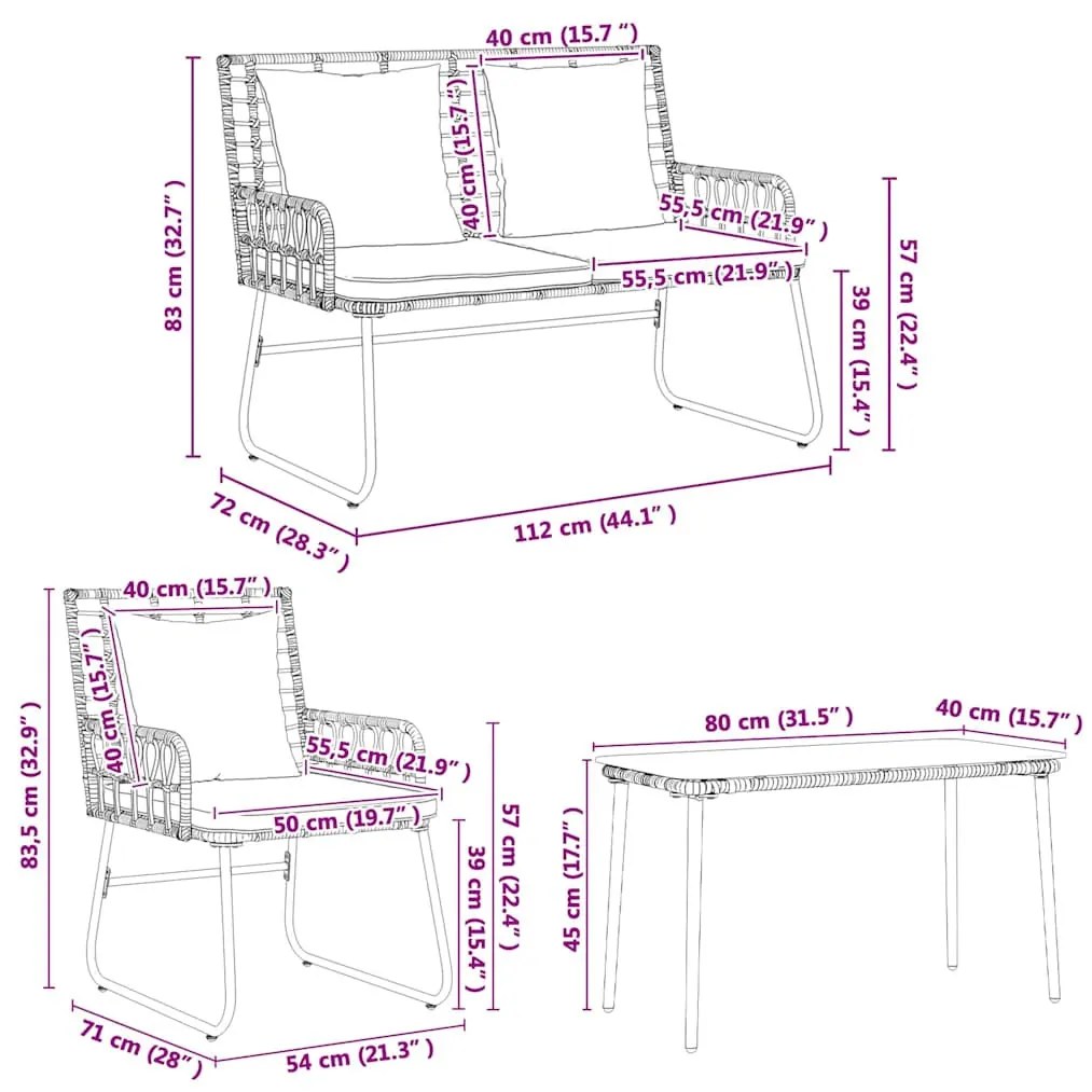 Kerti Bútor Szett párnával 4 pcs Fekete és Antracit